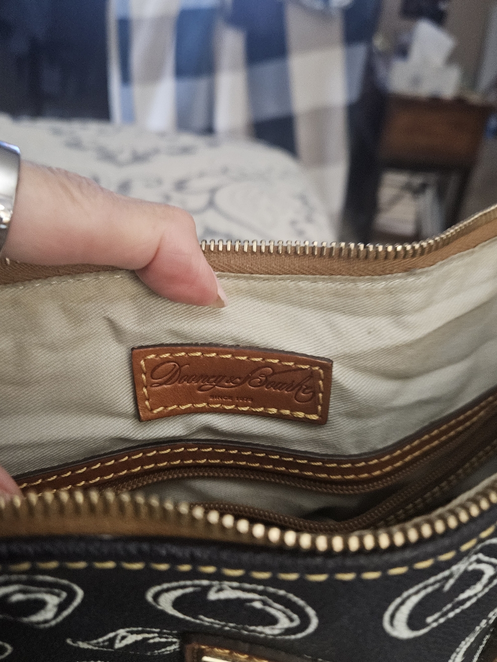 Dooney & Bourke Navy Signature Penn State Tote with Brown Leather Trim - Picture 3 of 5